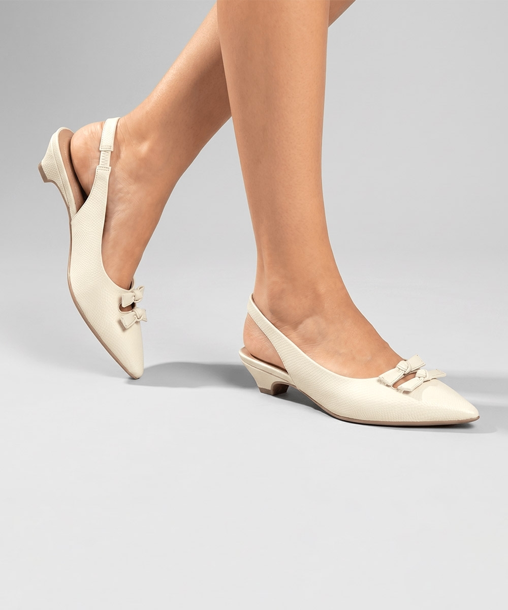 Sapato Slingback Piccadilly Carla Salto Médio OFF WHITE
