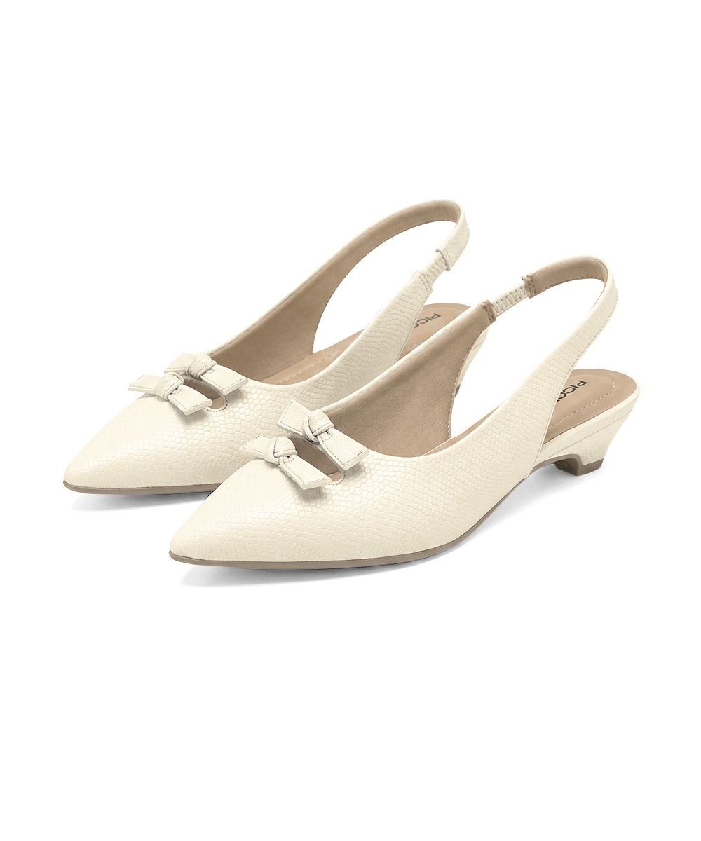 Sapato Slingback Piccadilly Carla Salto Médio OFF WHITE