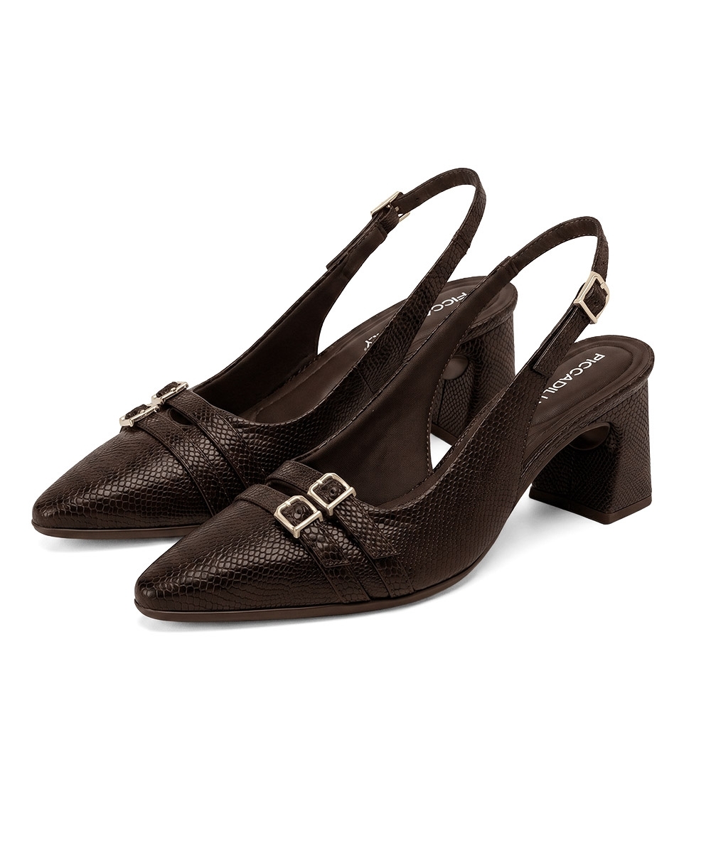 Sapato Slingback Piccadilly Irene Salto Alto MARROM