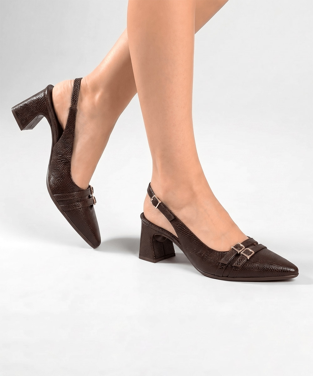 Sapato Slingback Piccadilly Irene Salto Alto MARROM