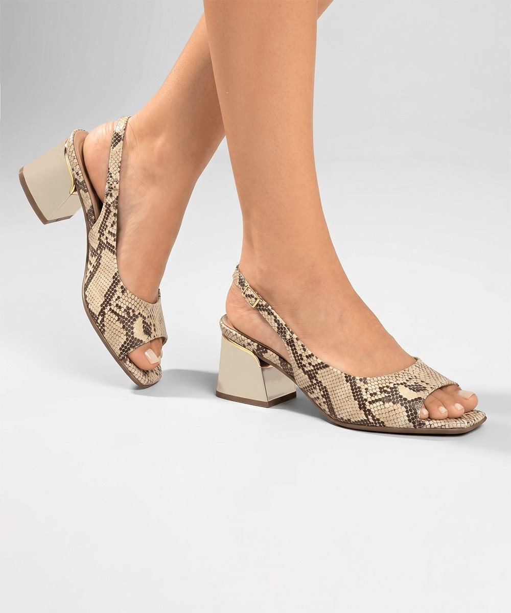 Sapato Slingback Piccadilly Peep Toe BEGE/MARROM