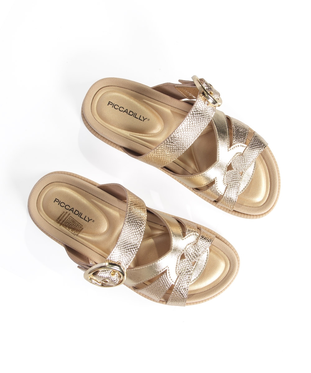 Tamanco Piccadilly Fivela Croco OURO