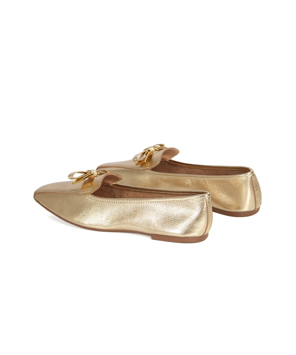 Mocassim Giulia Domna Bico Quadrado Couro OURO