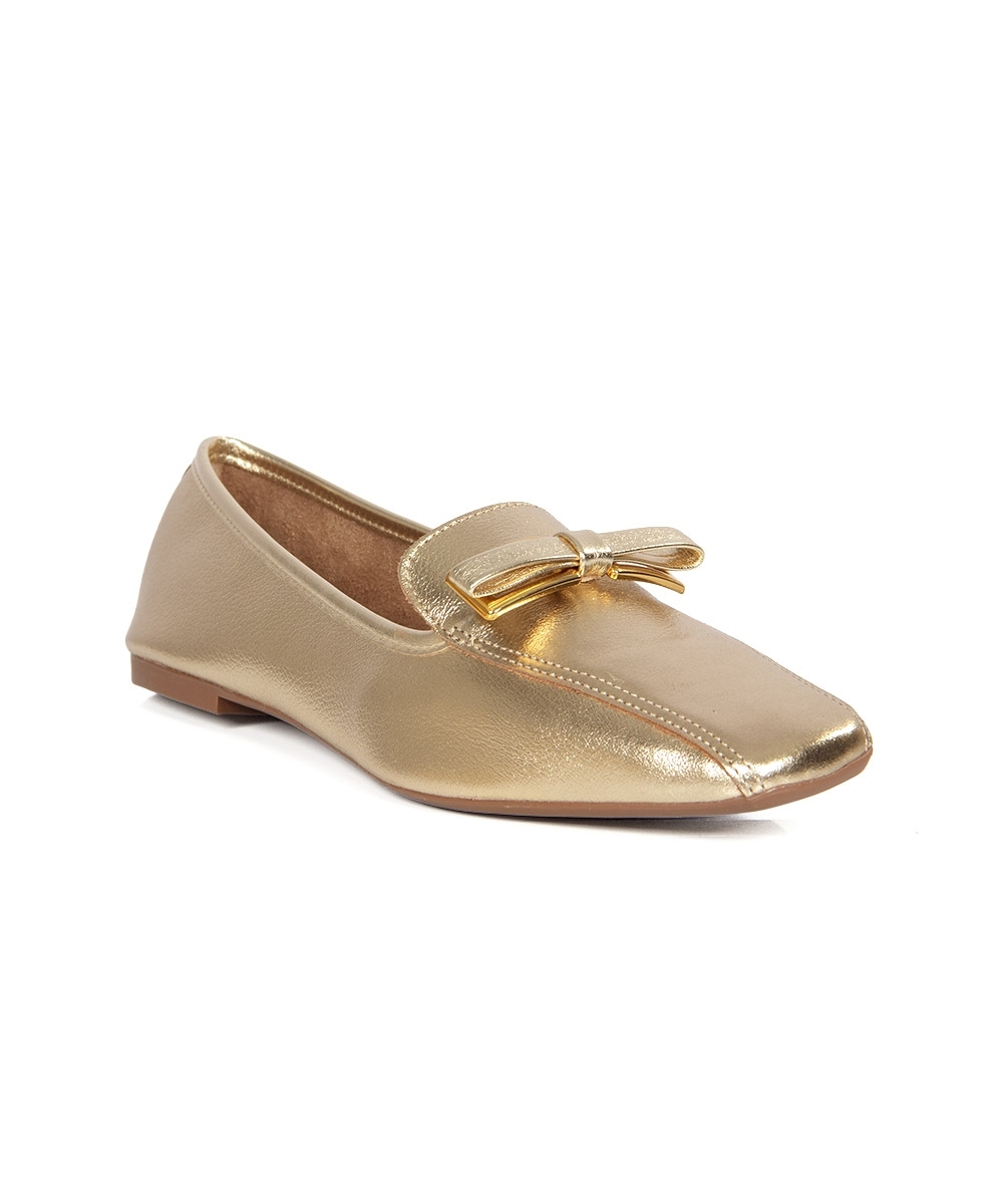 Mocassim Giulia Domna Bico Quadrado Couro OURO