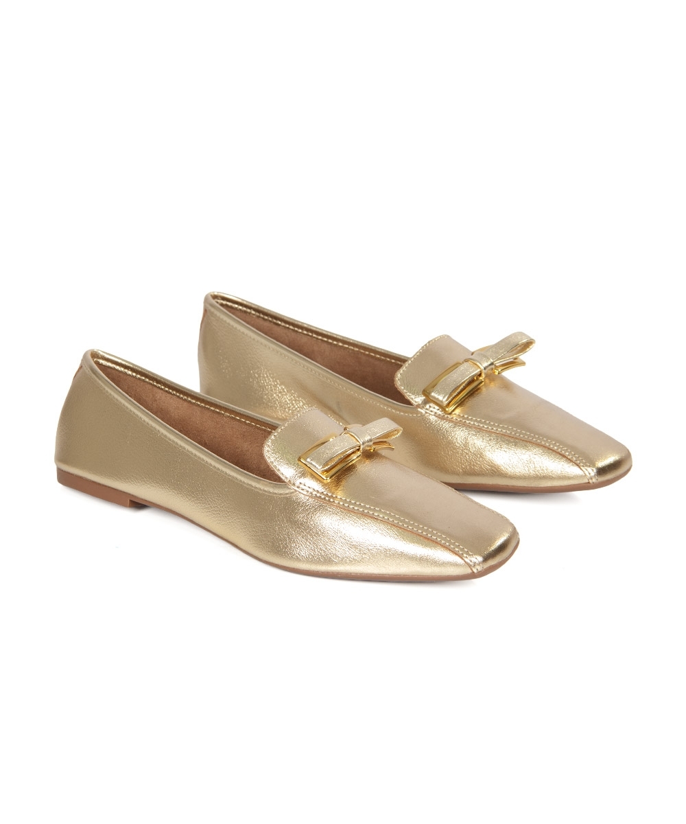 Mocassim Giulia Domna Bico Quadrado Couro OURO