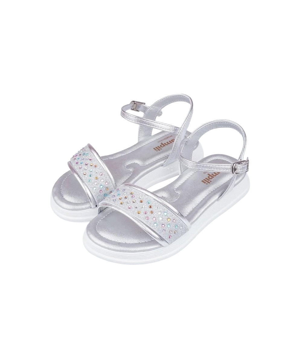 Sandália Infantil Pampili Flower Brilho PRATA
