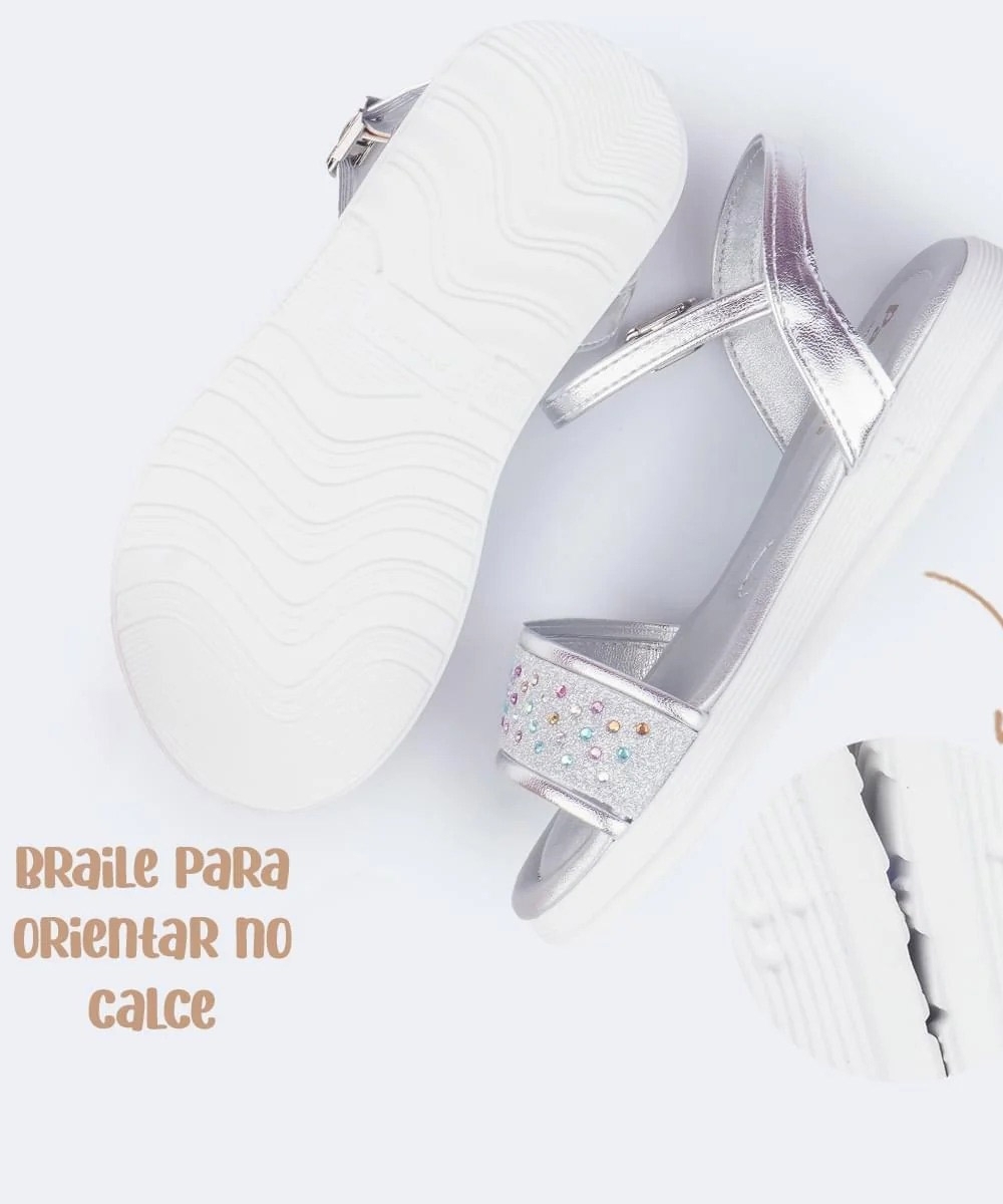 Sandália Infantil Pampili Flower Brilho PRATA
