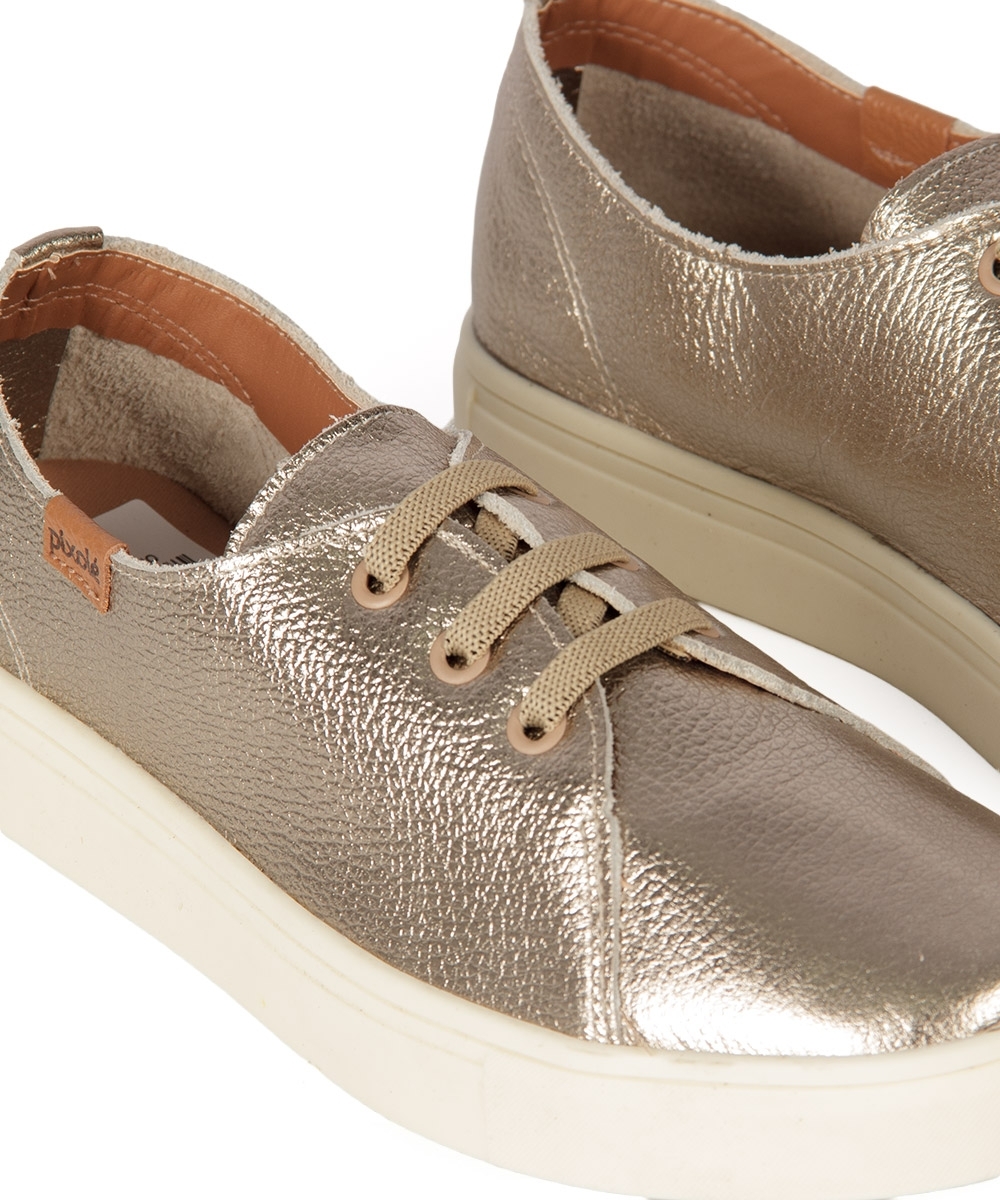 Tênis Feminino Pixolé Couro PRATA VELHO