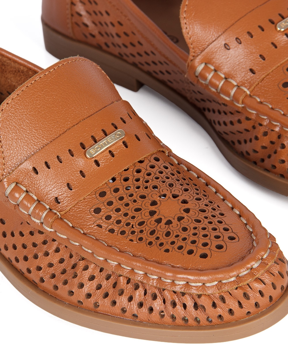 Mocassim Feminino Bottero Salto Baixo Couro CARAMELO