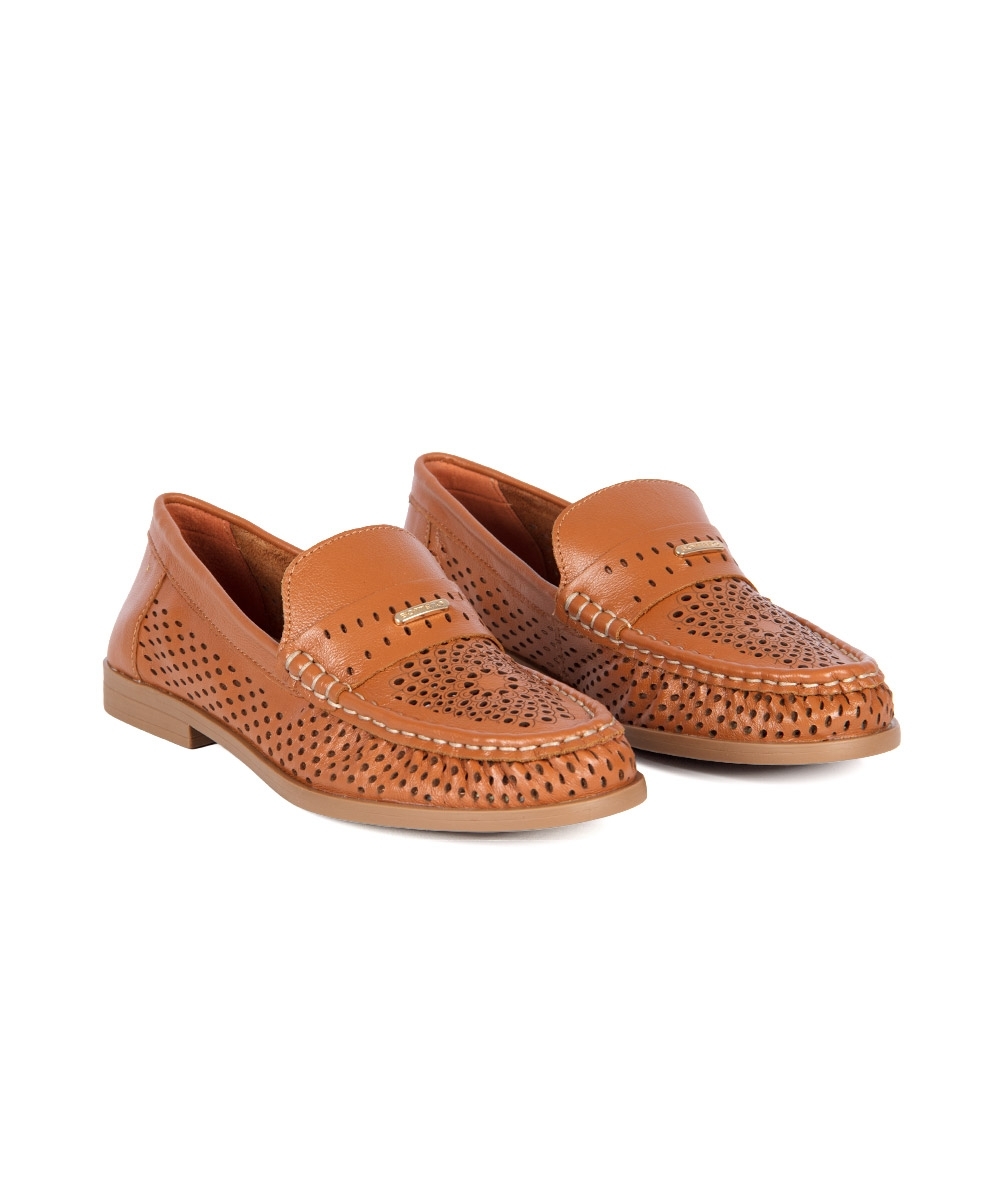 Mocassim Feminino Bottero Salto Baixo Couro CARAMELO