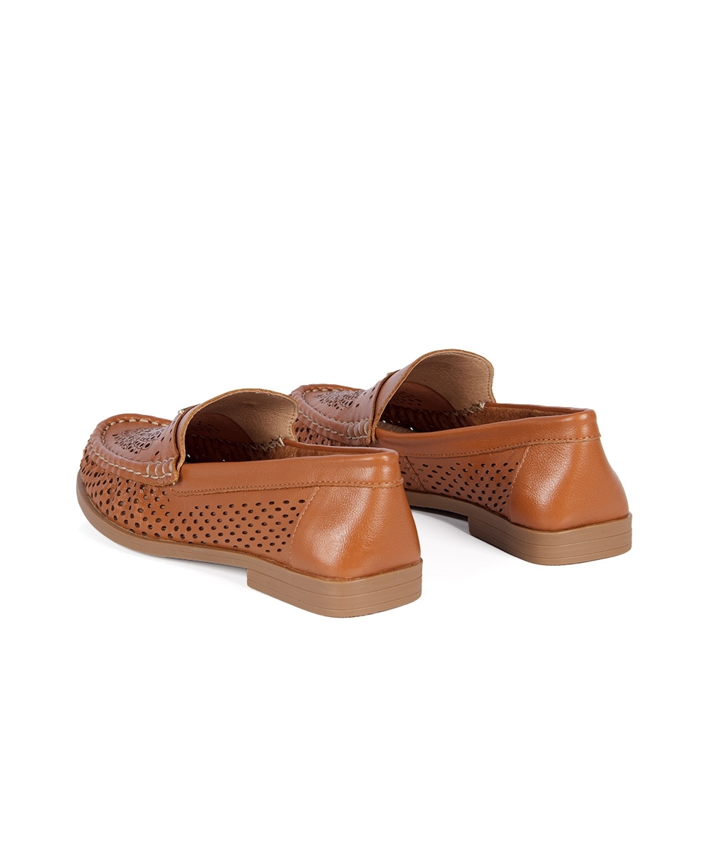 Mocassim Feminino Bottero Salto Baixo Couro CARAMELO
