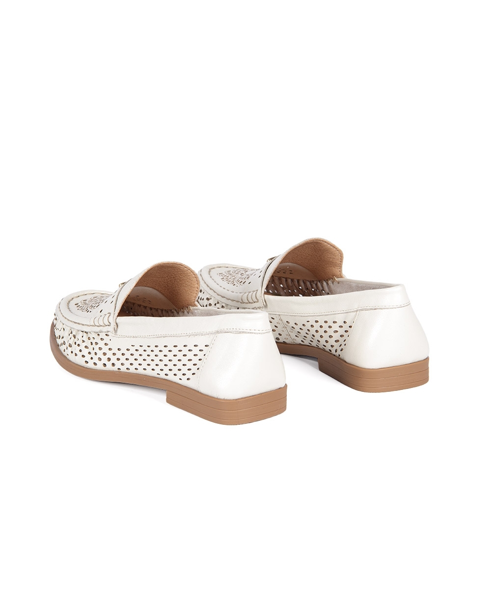 Mocassim Feminino Bottero Salto Baixo Couro OFF WHITE
