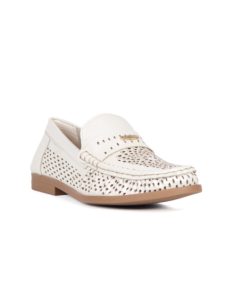 Mocassim Feminino Bottero Salto Baixo Couro OFF WHITE