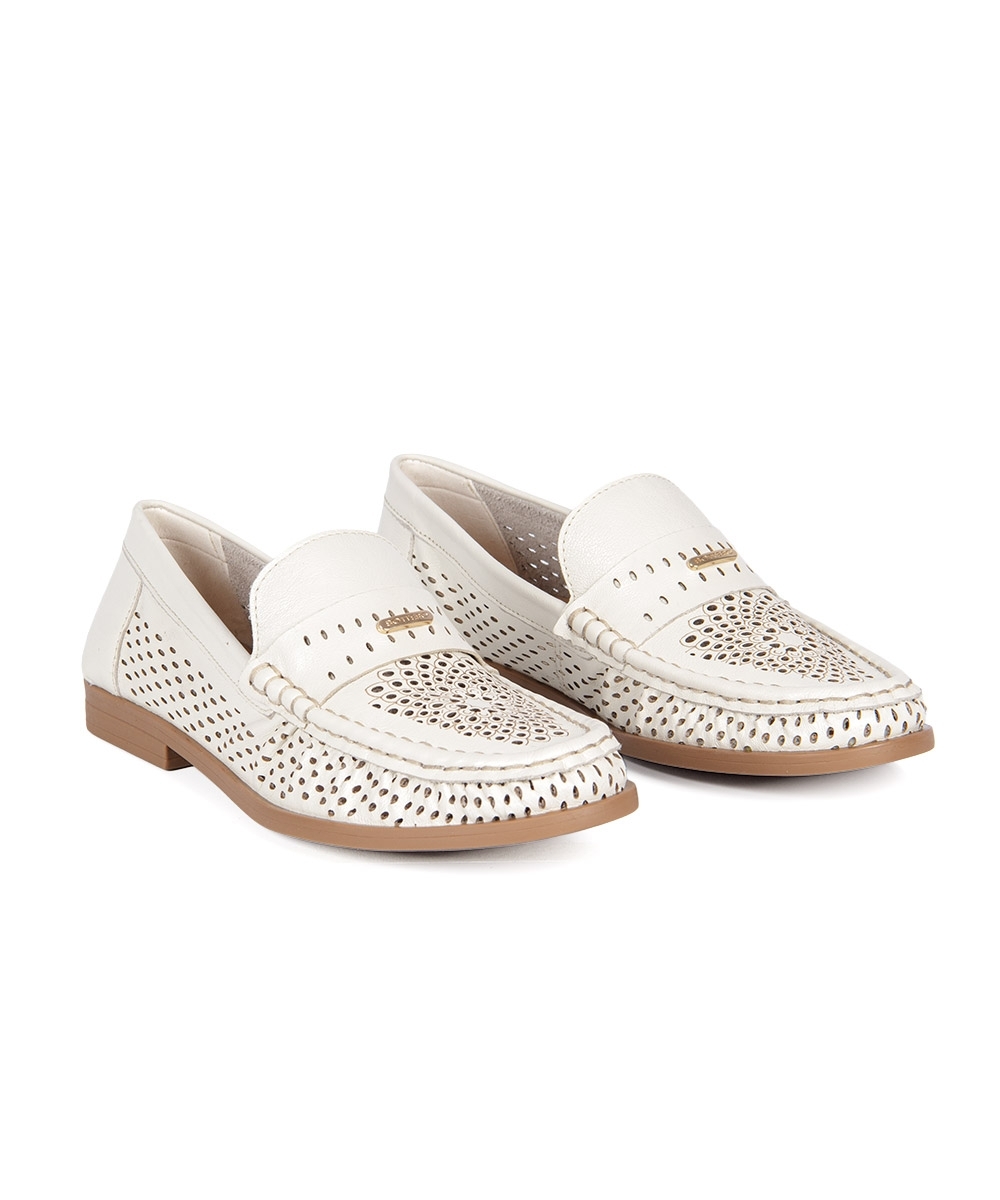 Mocassim Feminino Bottero Salto Baixo Couro OFF WHITE
