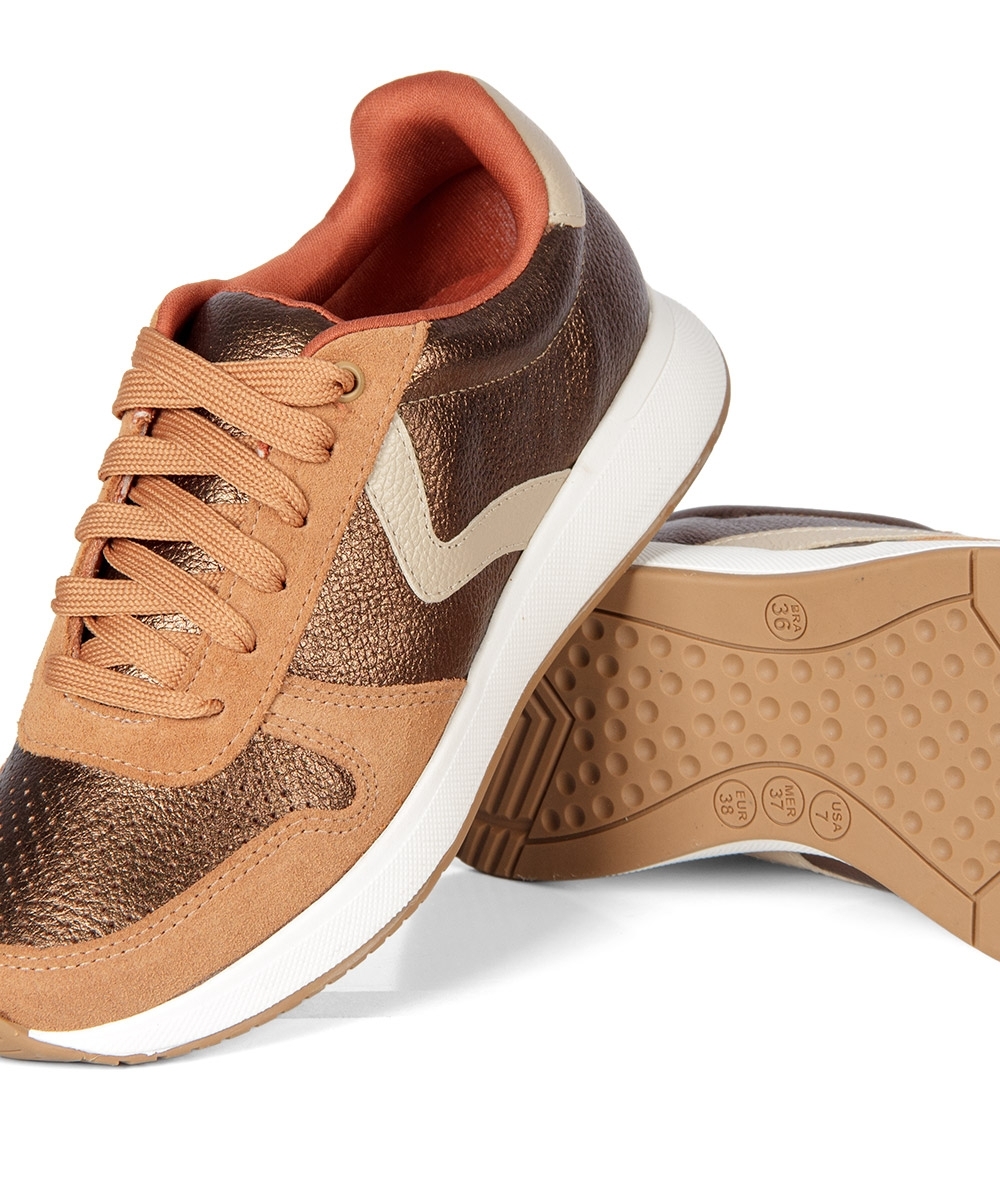 Tênis Feminino Pixolé Casual Couro CARAMELO