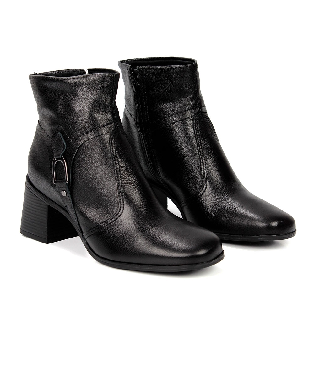 Bota Cano Curto Bottero Salto Bloco Couro Preto