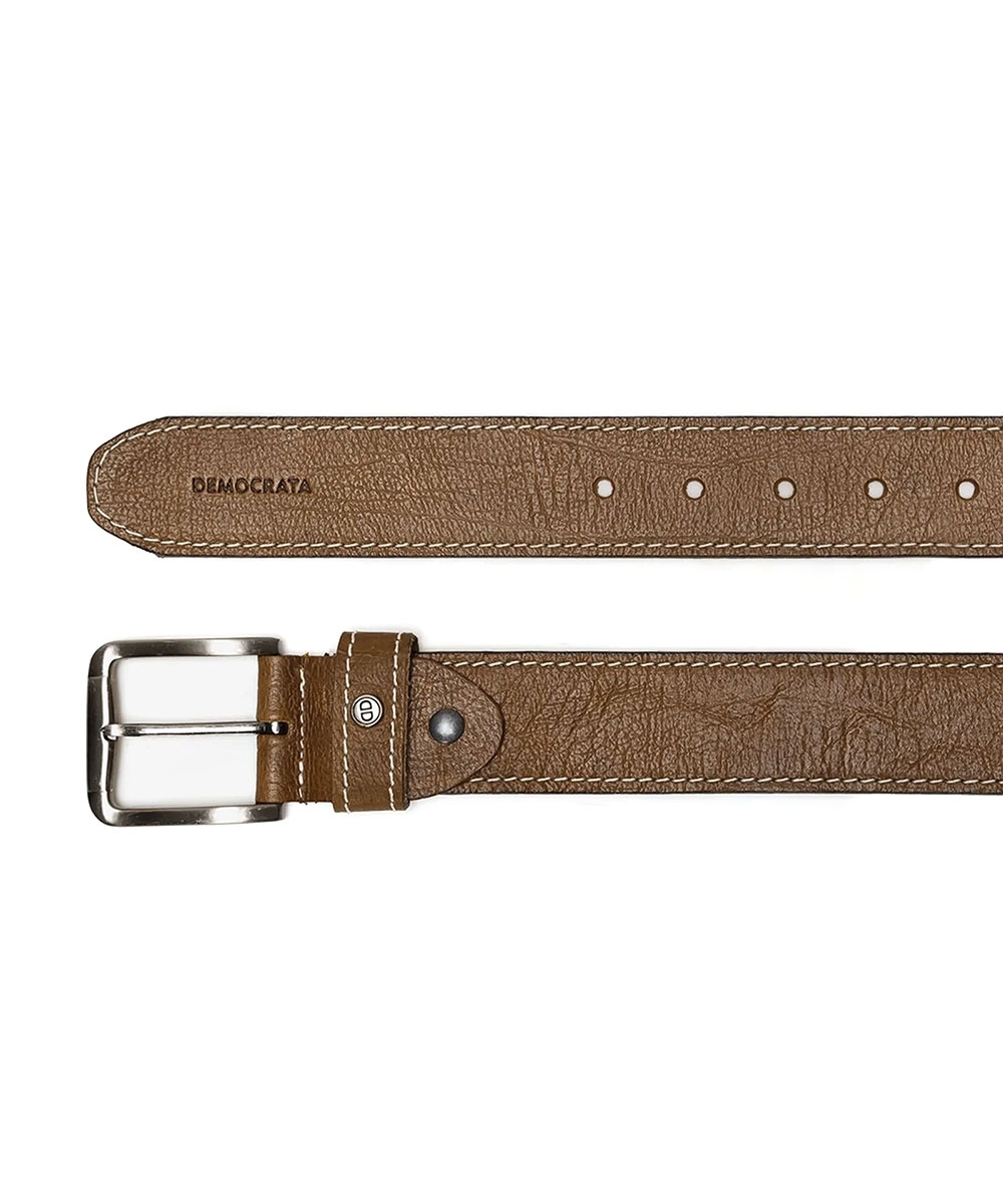 Cinto Masculino Democrata Largo Denim Couro Conhaque