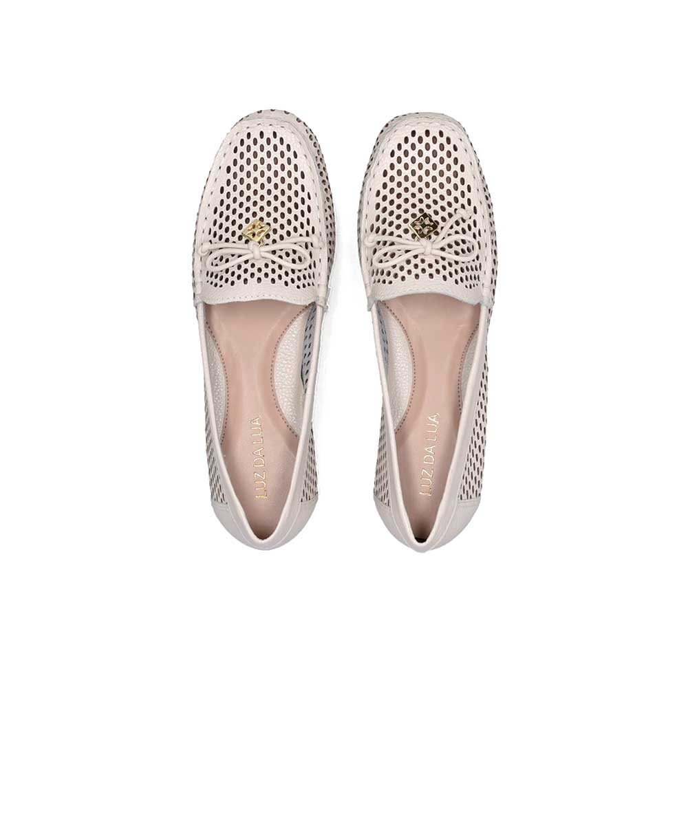Mocassim Feminino Luz Da Lua Laço Couro Pana