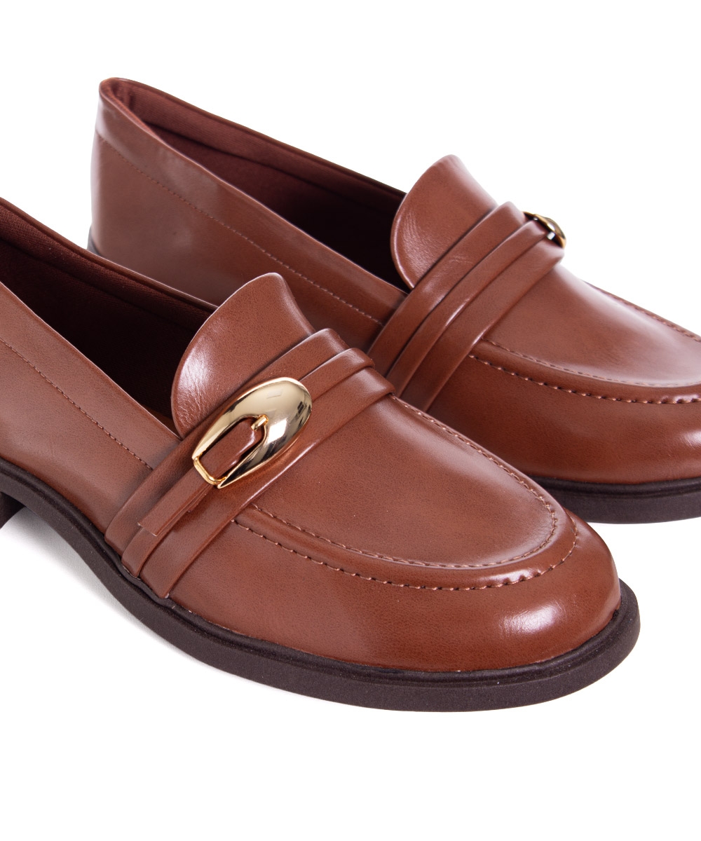 Mocassim Feminino Quiz Salto Bloco Caramelo