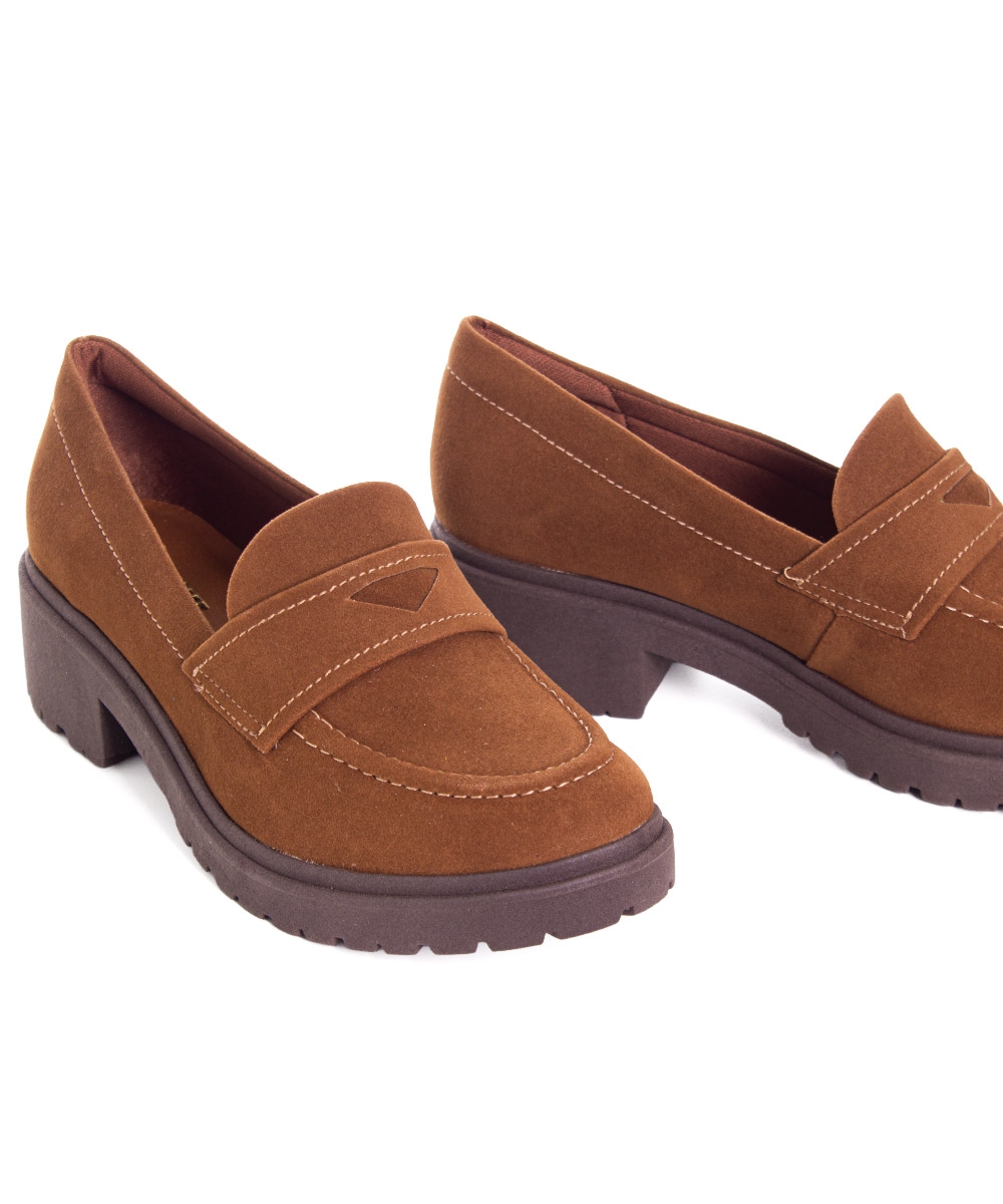 Mocassim Feminino Quiz Salto Tratorado Caramelo