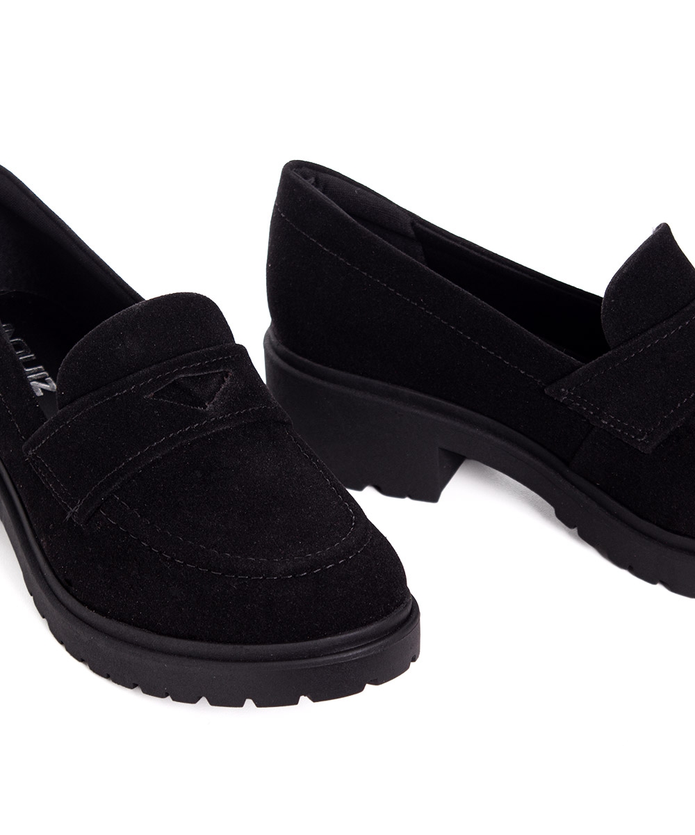 Mocassim Feminino Quiz Salto Tratorado Preto