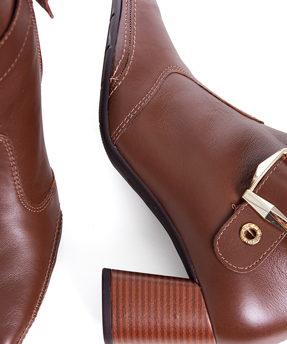 Bota Cano Curto Ramarim Total Comfort Couro 2659103 Marrom