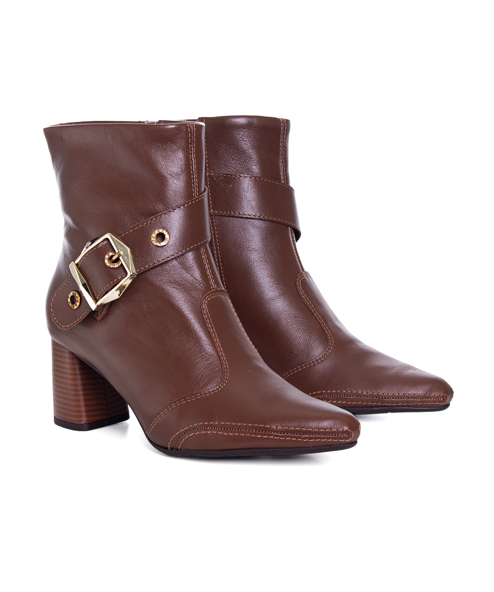 Bota Cano Curto Ramarim Total Comfort Couro 2659103 Marrom