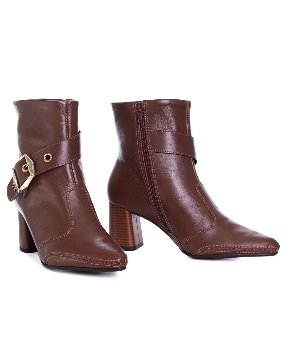 Bota Cano Curto Ramarim Total Comfort Couro 2659103 Marrom