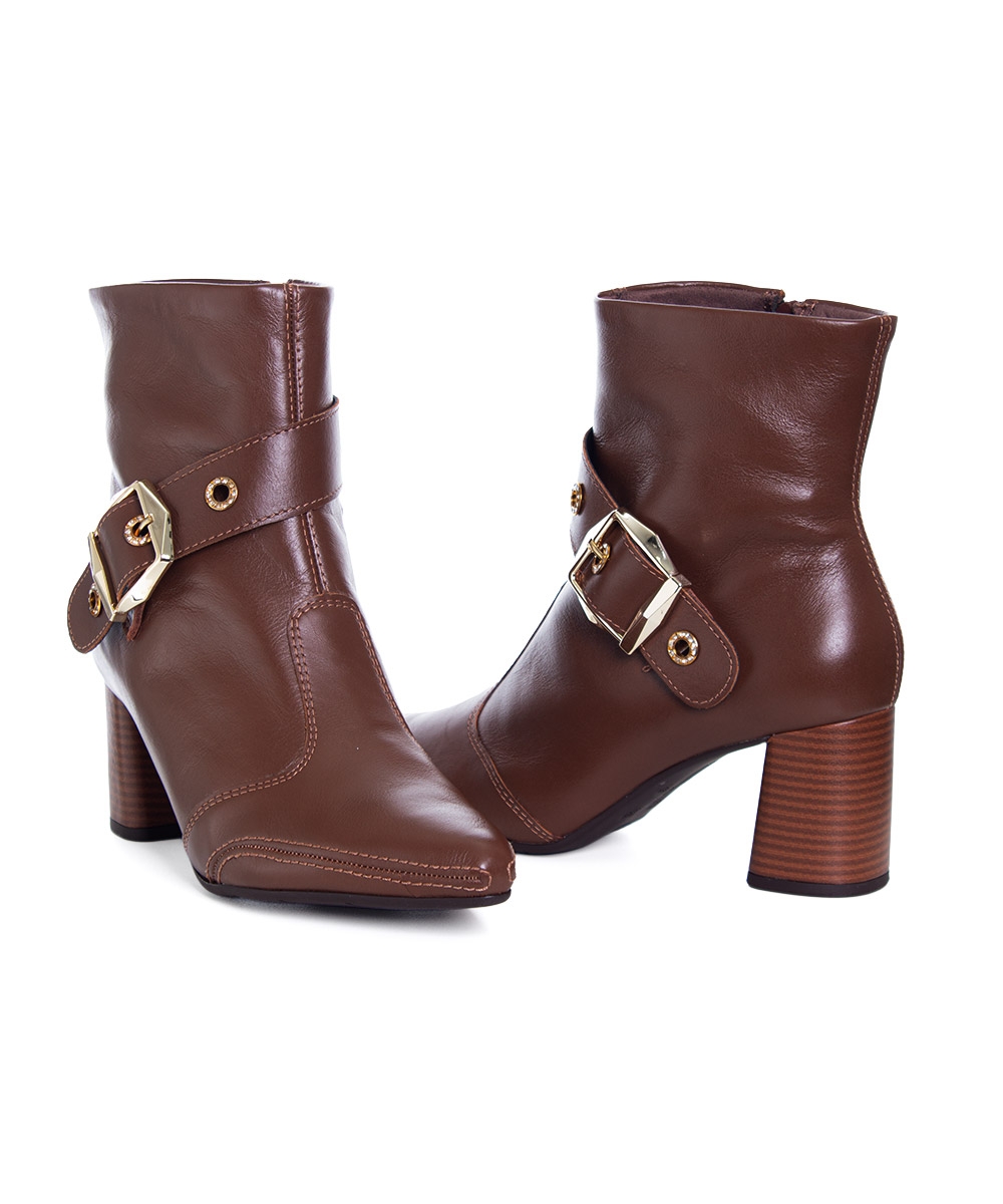 Bota Cano Curto Ramarim Total Comfort Couro 2659103 Marrom
