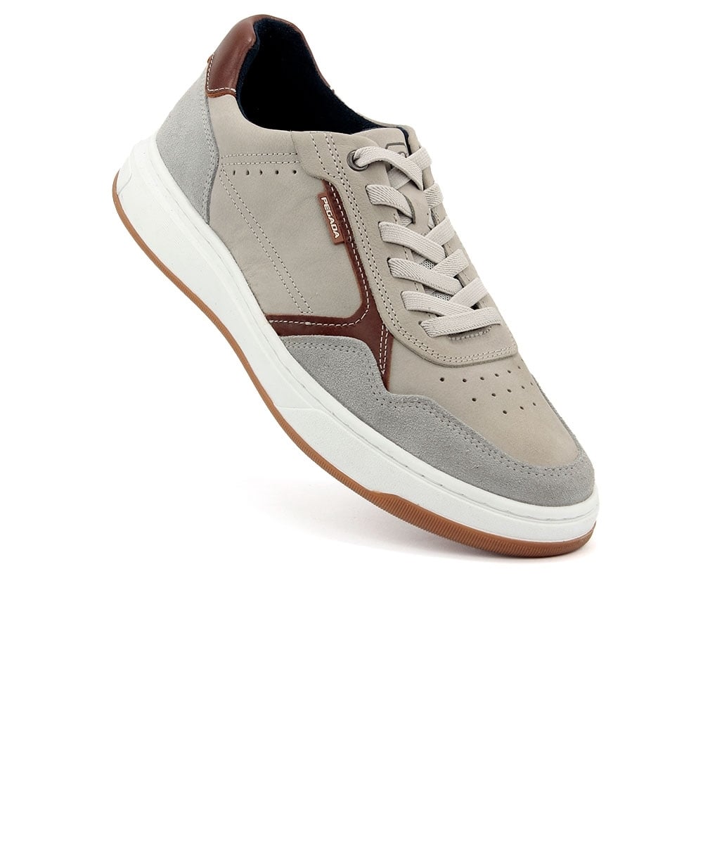 Tênis Casual Pegada Masculino Em Couro Cinza