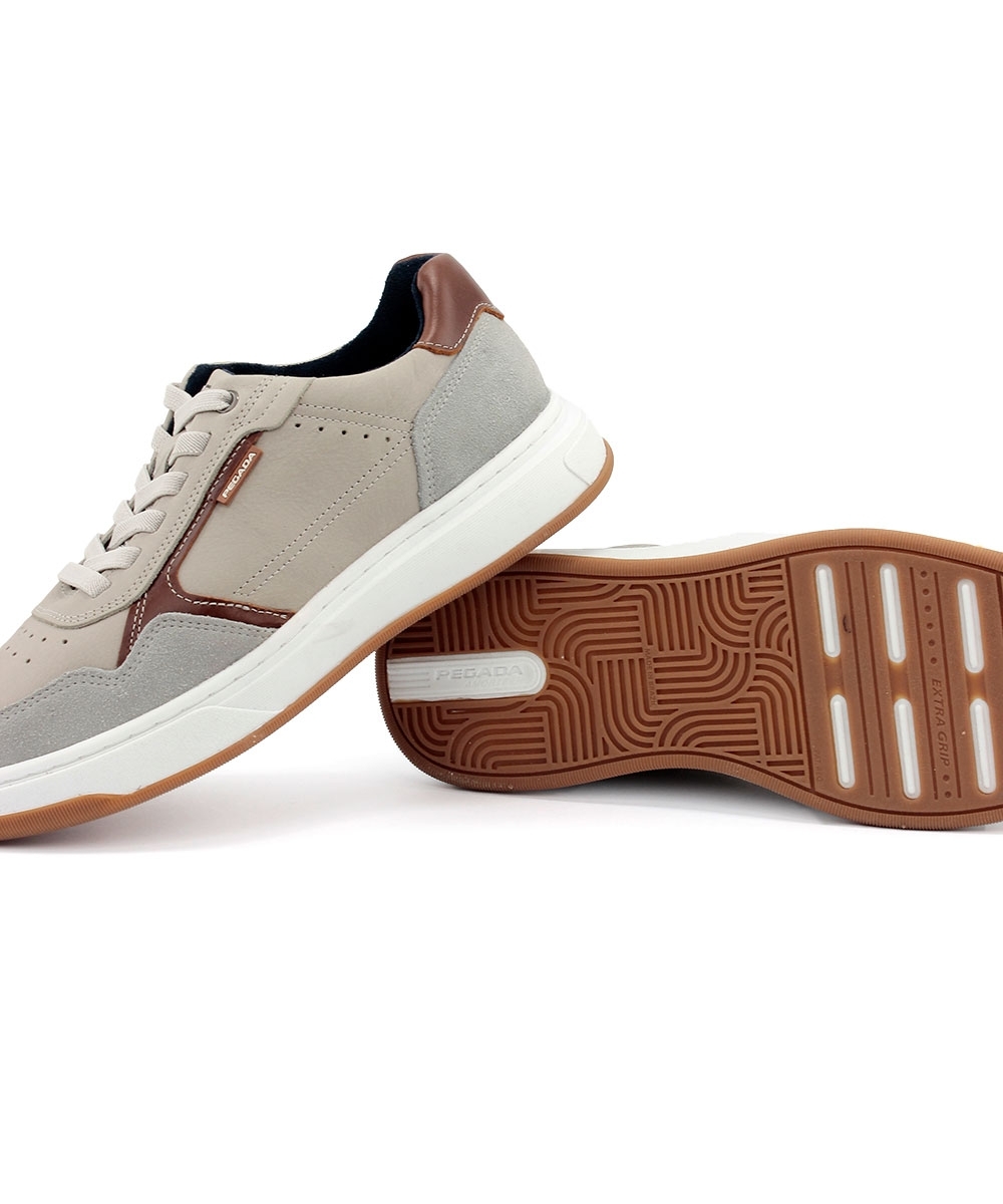Tênis Casual Pegada Masculino Em Couro Cinza