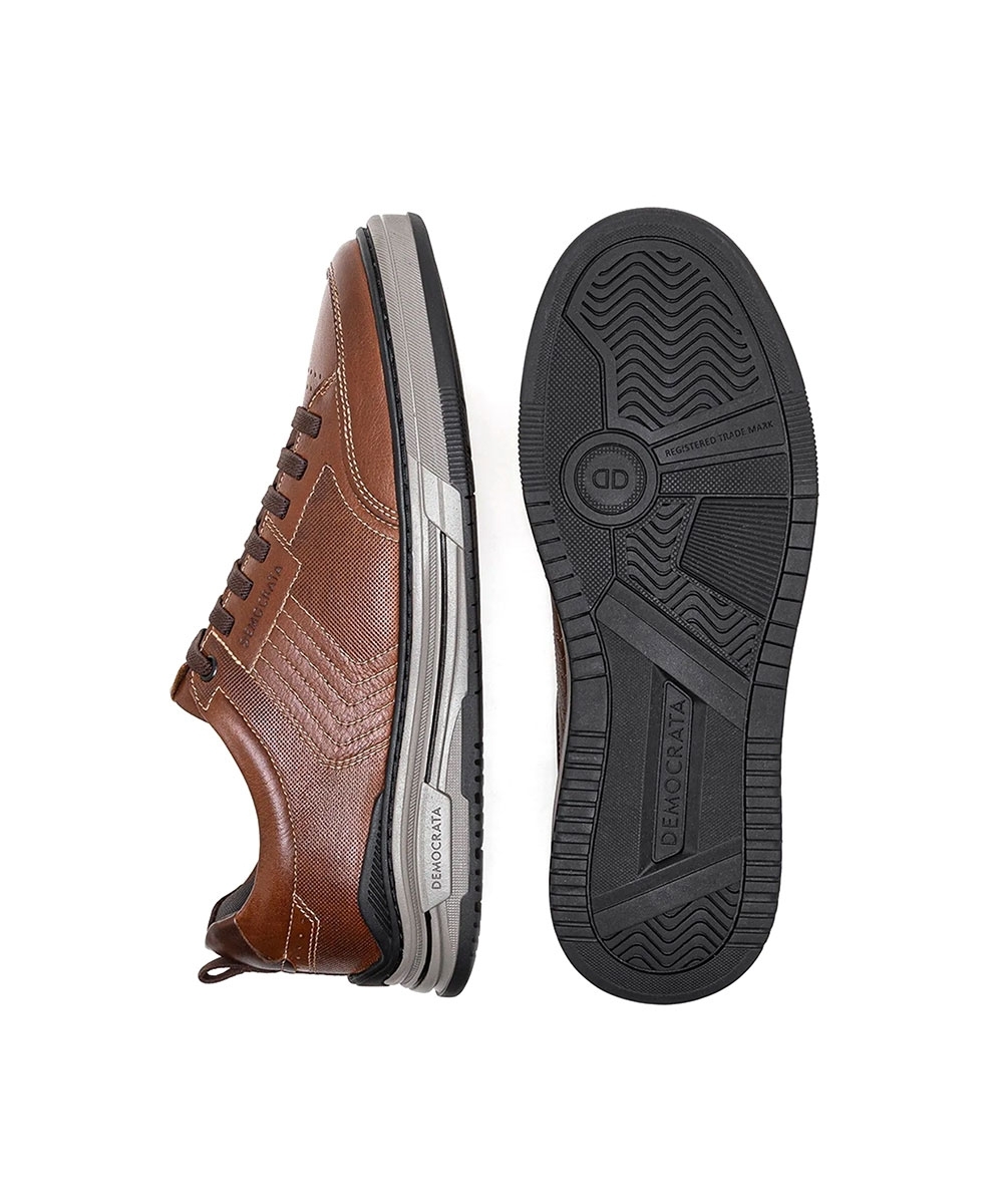 Tênis Masculino Democrata Denim Dylan Couro Conhaque