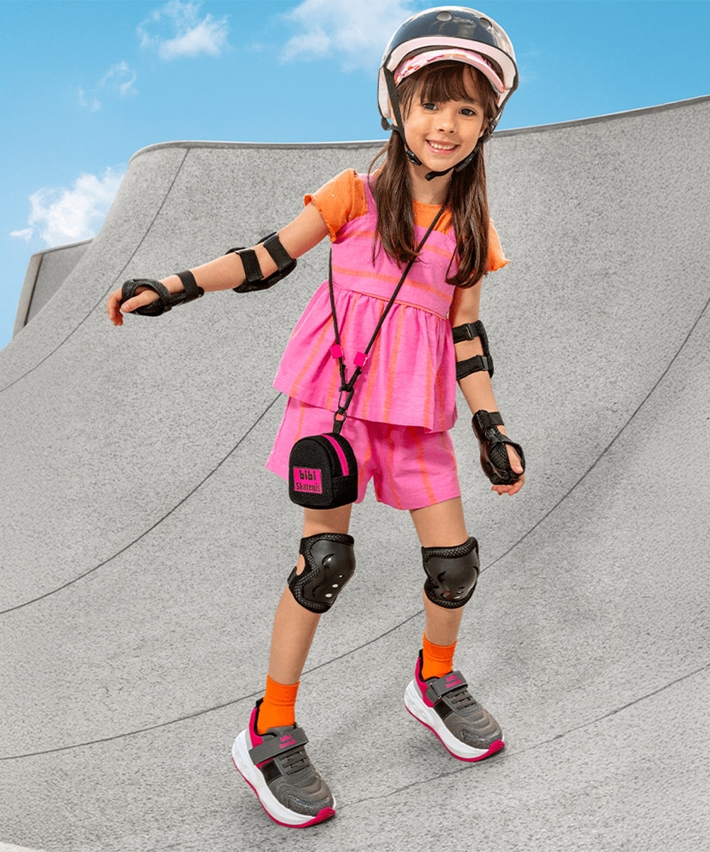 Tênis Infantil Bibi Com Rodinhas Skatenis Skts-01 Cinza/rosa