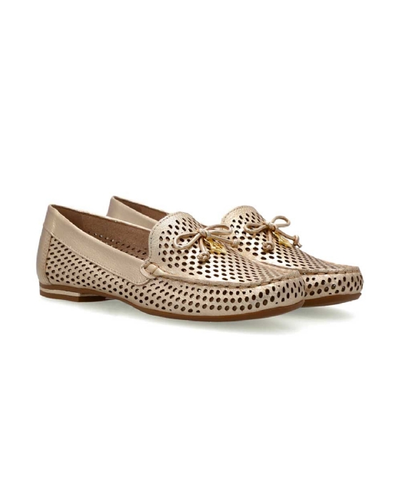 Mocassim Feminino Luz Da Lua Laço Couro Ouro