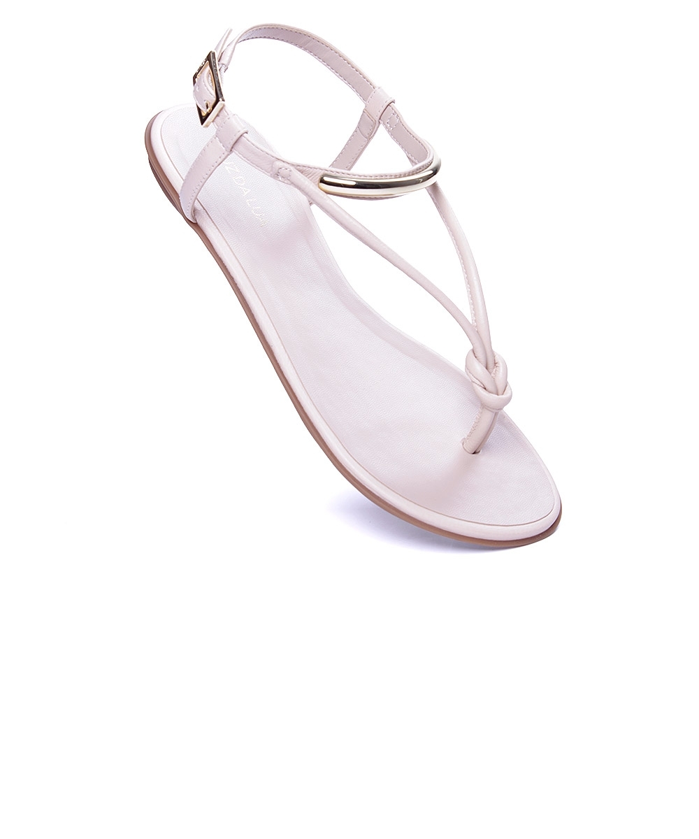 Sandália Rasteira Luz Da Lua Couro. Bege