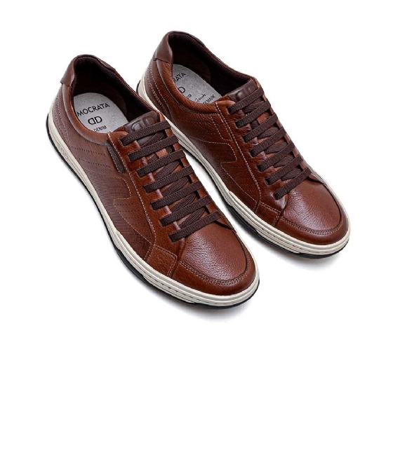 Tênis Democrata Denim Jay 151401 Couro Conhaque