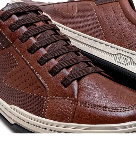 Tênis Democrata Denim Jay 151401 Couro Conhaque